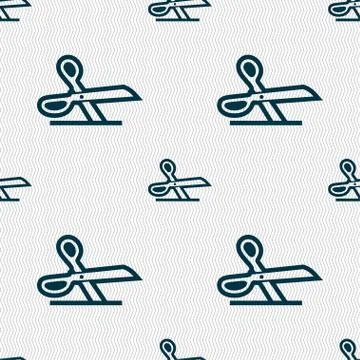 Scissors icon sign. Seamless pattern with geometric texture. Stock Illustration