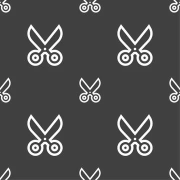 Scissors icon sign. Seamless pattern on a gray background. Illustrazione stock