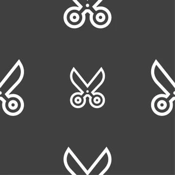 Scissors icon sign. Seamless pattern on a gray background. Stockillustratie