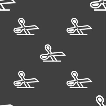 Scissors icon sign. Seamless pattern on a gray background. Stockillustratie