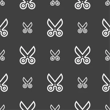 Scissors icon sign. Seamless pattern on a gray background. イラスト素材