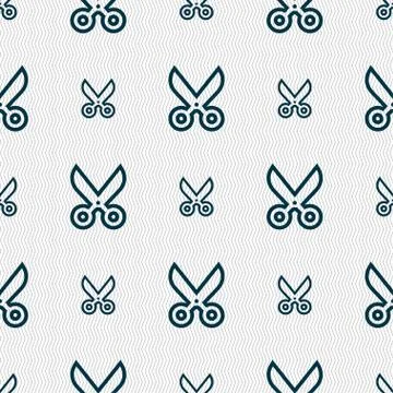 Scissors icon sign. Seamless pattern with geometric texture. イラスト素材