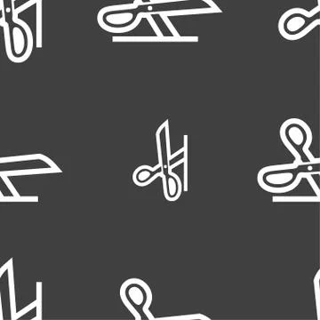 Scissors icon sign. Seamless pattern on a gray background. イラスト素材