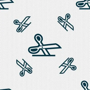 Scissors icon sign. Seamless pattern with geometric texture. イラスト素材