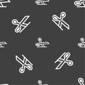 Scissors icon sign. Seamless pattern on a gray background. Stock Illustration