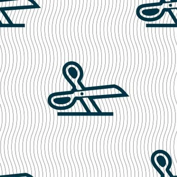 Scissors icon sign. Seamless pattern with geometric texture. Stock Illustration