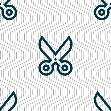 Scissors icon sign. Seamless pattern with geometric texture. Stockillustratie