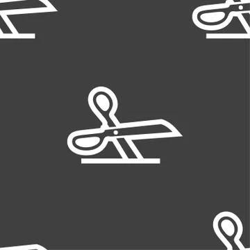 Scissors icon sign. Seamless pattern on a gray background. Stock Illustration