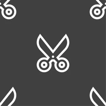 Scissors icon sign. Seamless pattern on a gray background. Illustrazione stock