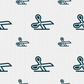 Scissors icon sign. Seamless pattern with geometric texture. Stock Illustration