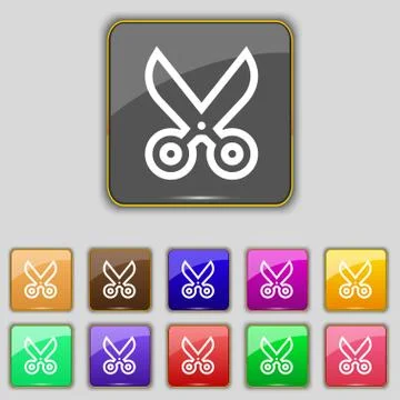 Scissors icon sign. Set with eleven colored buttons for your site. Vector Illustrazione stock