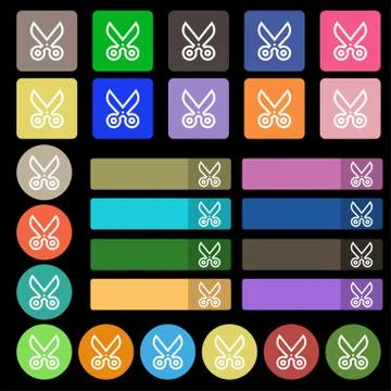 Scissors icon sign. Set from twenty seven multicolored flat buttons. Vector Stock Illustration