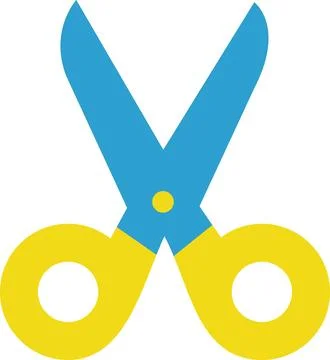 Scissors icon yellow blue cutting school tool Stock Illustration