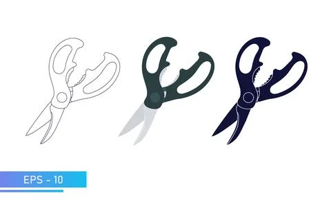 Scissors for the kitchen. Slicing greens, crack a nut. Vector illustration. Stock Illustration