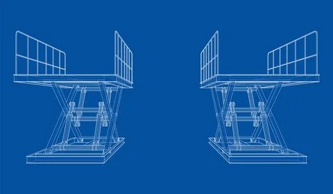 Scissors lift concept outline Illustrazione stock