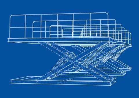 Scissors lift concept outline Stock Illustration