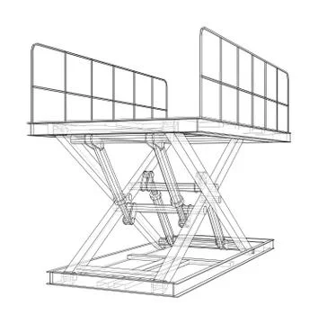 Scissors lift concept outline. Vector 스톡 일러스트