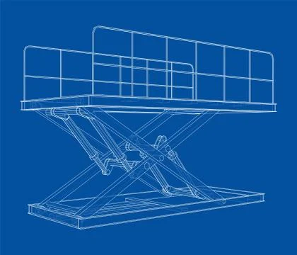 Scissors lift concept outline. Vector Stock Illustration