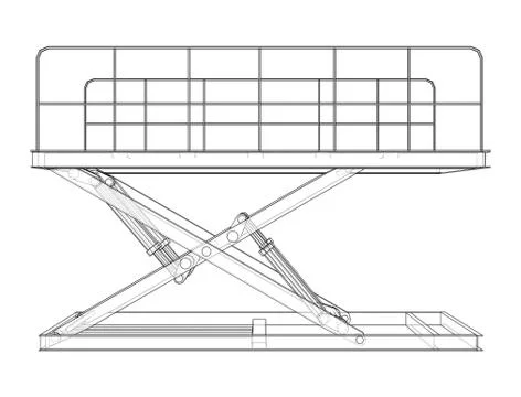 Scissors lift concept outline. Vector Stock Illustration