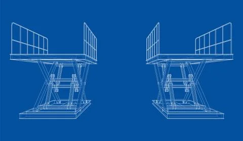 Scissors lift concept outline. Vector Illustrazione stock