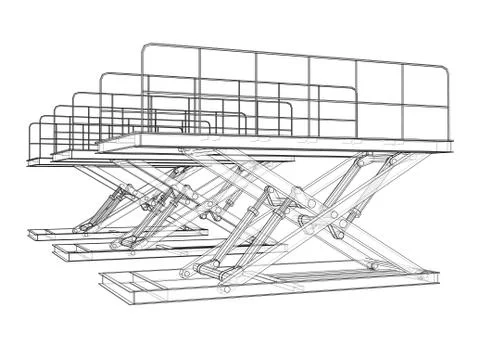 Scissors lift concept outline. Vector Stock Illustration