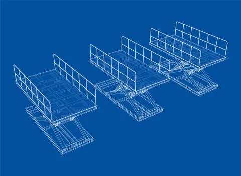 Scissors lift concept outline. Vector Stock Illustration