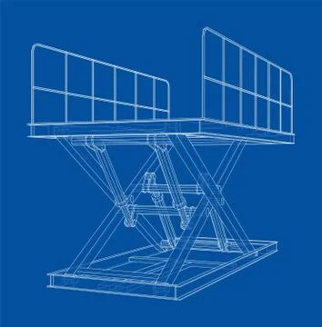 Scissors lift concept outline. Vector Illustrazione stock