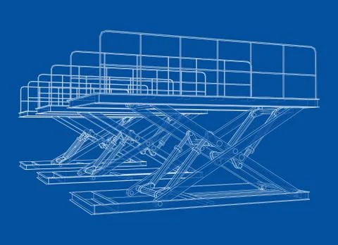 Scissors lift concept outline. Vector Stock Illustration