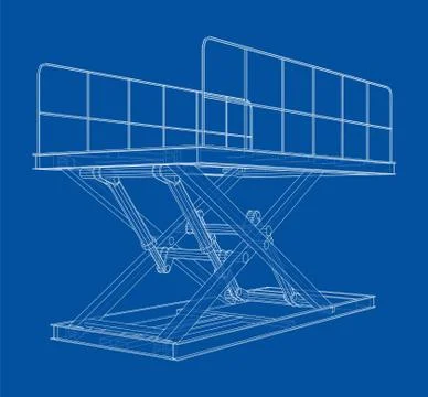 Scissors lift concept outline. Vector Stock Illustration