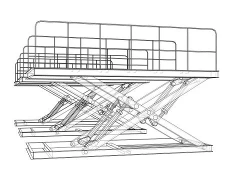 Scissors lift concept outline. Vector Stock Illustration