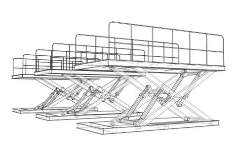 Scissors lift concept outline. Vector Stock Illustration