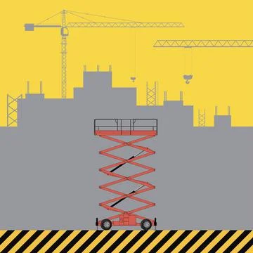 Scissors lifting platform. Construction machinery. Ilustración de archivo
