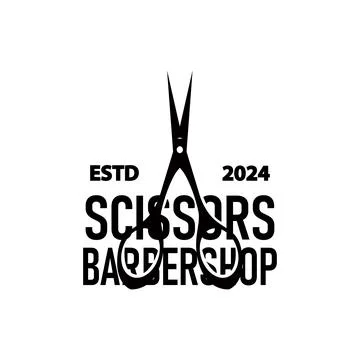 Scissors logo design vintage old simple barber cutting tool black silhouett.. Stock Illustration