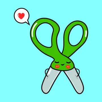 Scissors in love character. Vector hand drawn cartoon kawaii character illu.. Stock Illustration