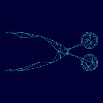 Scissors low poly triangulation triangulated polygonal electric cyan blue vib Stock Illustration