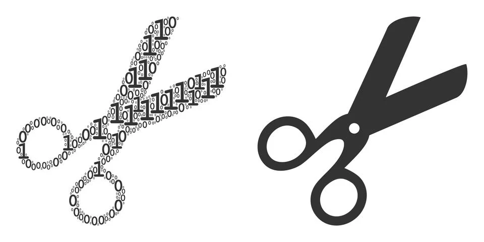 Scissors Mosaic of Binary Digits Stock Illustration