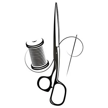 Scissors needle and spool of thread symbol Stock Illustration