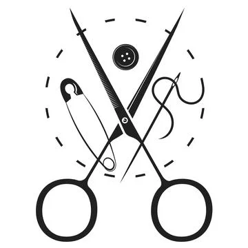 Scissors needle and spool of thread silhouette Stock Illustration