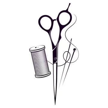 Scissors needle and spool of thread Stock Illustration