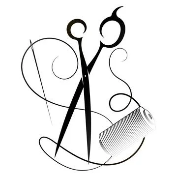 Scissors needle and thread and spool design Stock Illustration