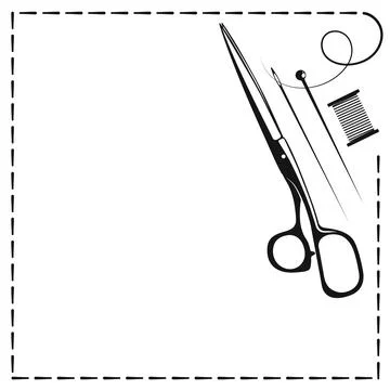 Scissors needle and thread, banner for sewing and cutting Stock Illustration