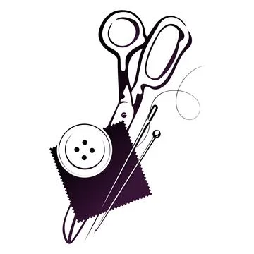 Scissors needle thread button sewing design Stockillustratie