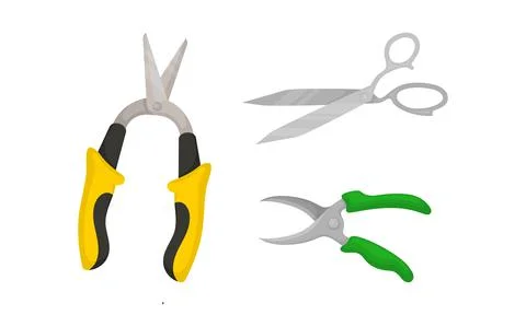 Scissors with Pair of Metal Blades as Hand-operated Shearing Tool Vector Set Stock Illustration