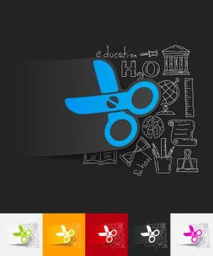 Scissors paper sticker with hand drawn elements Stockillustratie