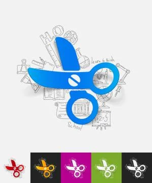 Scissors paper sticker with hand drawn elements 스톡 일러스트