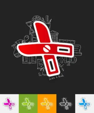 Scissors paper sticker with hand drawn elements Stock Illustration