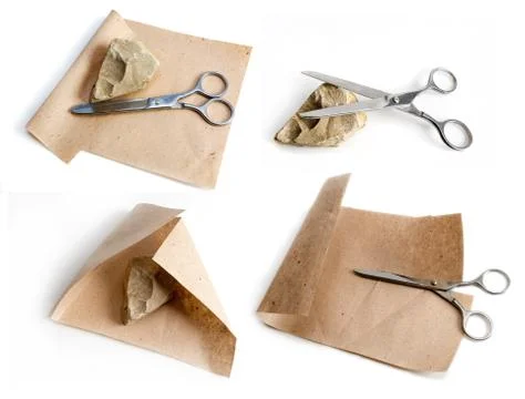 Scissors, paper, stone Stock Photos