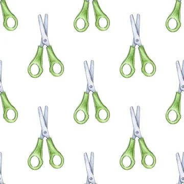 Scissors pattern with green watercolor handles Stockillustratie