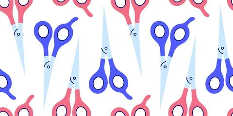 Scissors pattern. Seamless print cute stationery elements for cutting. School 스톡 일러스트