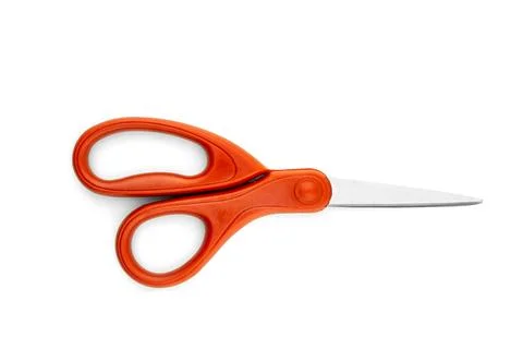 Scissors with plastic red handles isolated on white background , objects copy Stock Photos